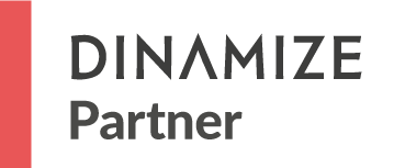Selo de parceiro Dynamize Partner com faixa vertical vermelha à esquerda.