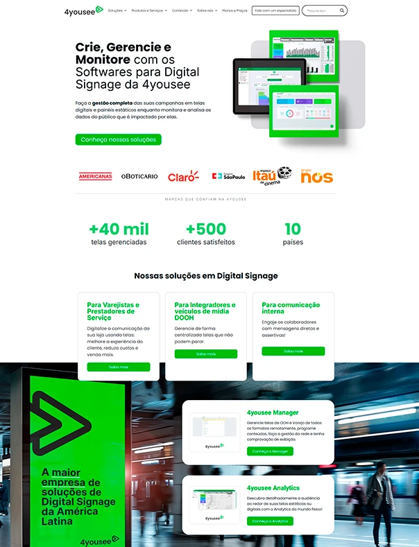 Imagem da plataforma 4yousee, destacando soluções em Digital Signage para comunicação e gerenciamento de telas digitais.