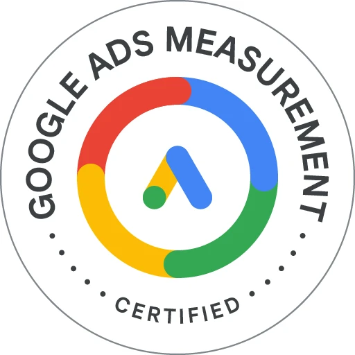 Selo Google Ads Measurement Certified com logotipo do Google Ads ao centro.